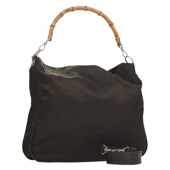 GUCCI Bamboo Hand Bag Nylon Brown Silver 001 1553 001 1553 - Picture 1 of 16